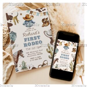 First rodeo 1st birthday Western cowboy Wild Invitation