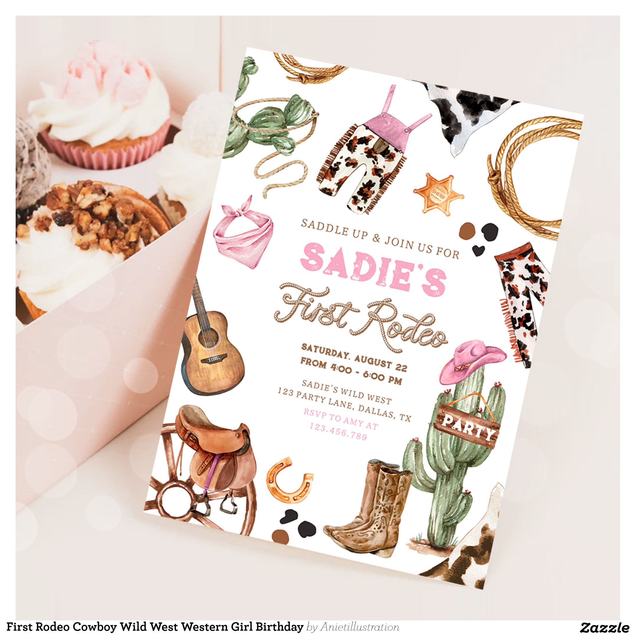 First Rodeo Cowboy Wild West Western Girl Birthday Invitation