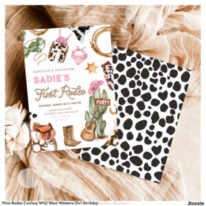 First Rodeo Cowboy Wild West Western Girl Birthday Invitation