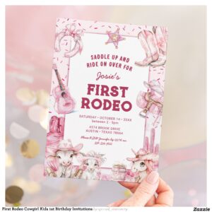 First Rodeo Cowgirl Kids 1st Birthday Invitations