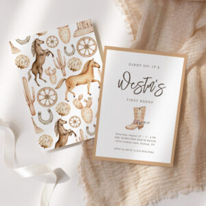 First Rodeo Neutral Southern Cowboy Birthday Invitation