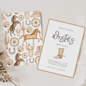 First Rodeo Neutral Southern Cowboy Birthday Invitation