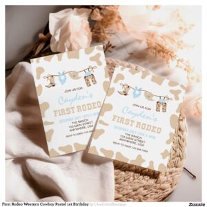 First Rodeo Western Cowboy Pastel 1st Birthday Invitation