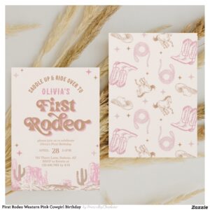 First Rodeo Western Pink Cowgirl Birthday  Invitation