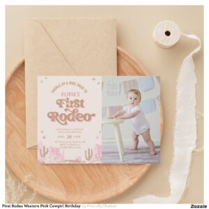 First Rodeo Western Pink Cowgirl Birthday  Invitation