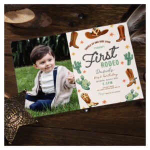 First rodeo Wild West Boy 1st Birthday Photo Invitation