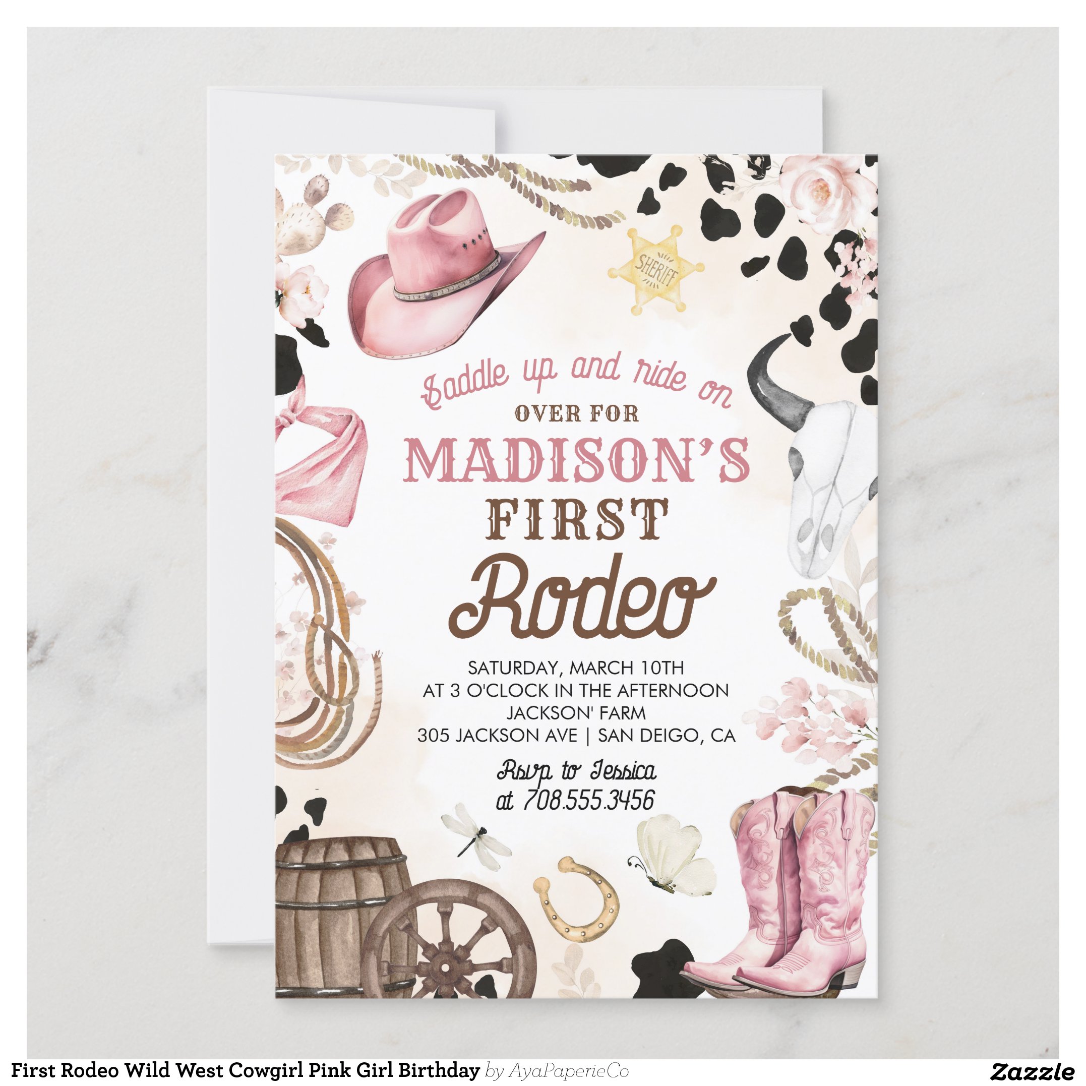 First Rodeo Wild West Cowgirl Pink Girl Birthday Invitation