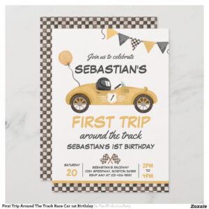 First Trip Around The Track Race Car 1st Birthday Invitation