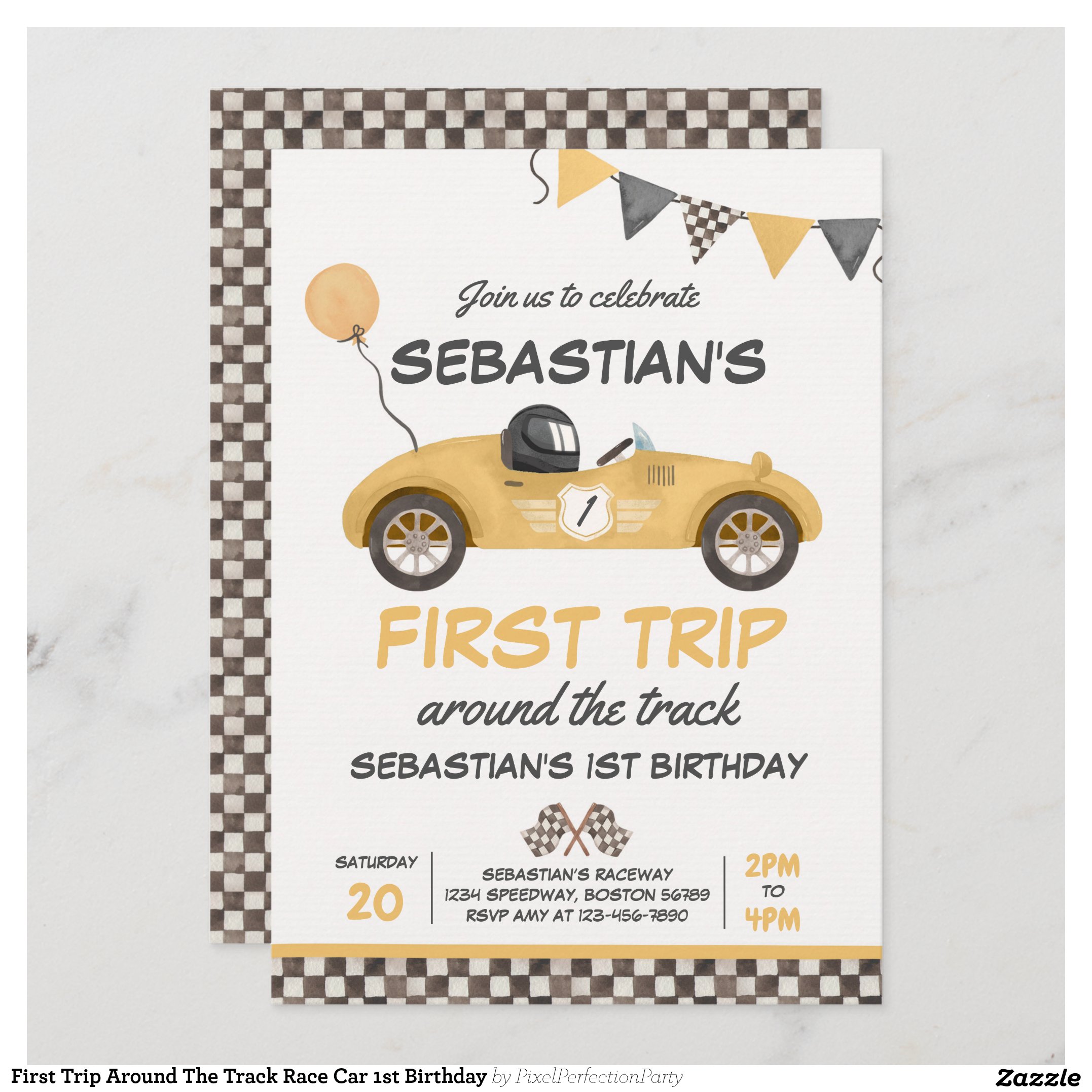 First Trip Around The Track Race Car 1st Birthday Invitation
