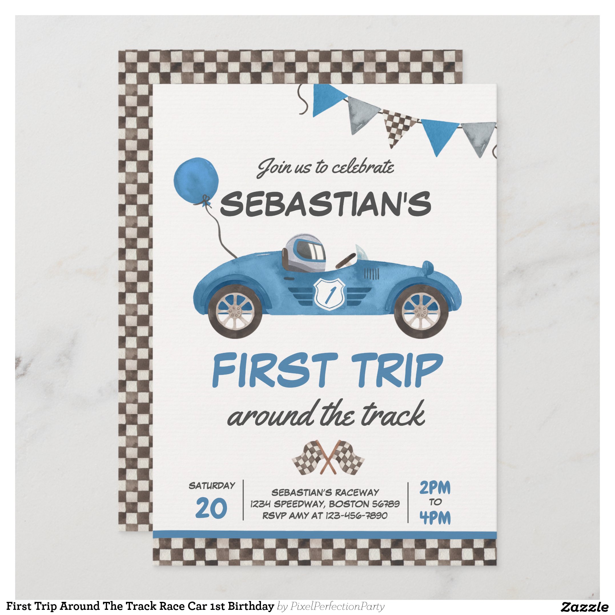 First Trip Around The Track Race Car 1st Birthday Invitation