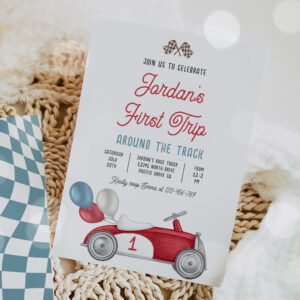 First Trip Around The Track Race Car 1st Birthday  Invitation