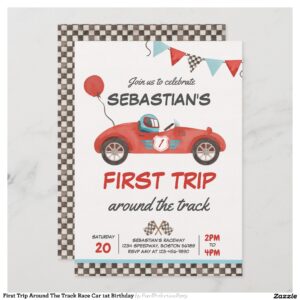 First Trip Around The Track Race Car 1st Birthday Invitation