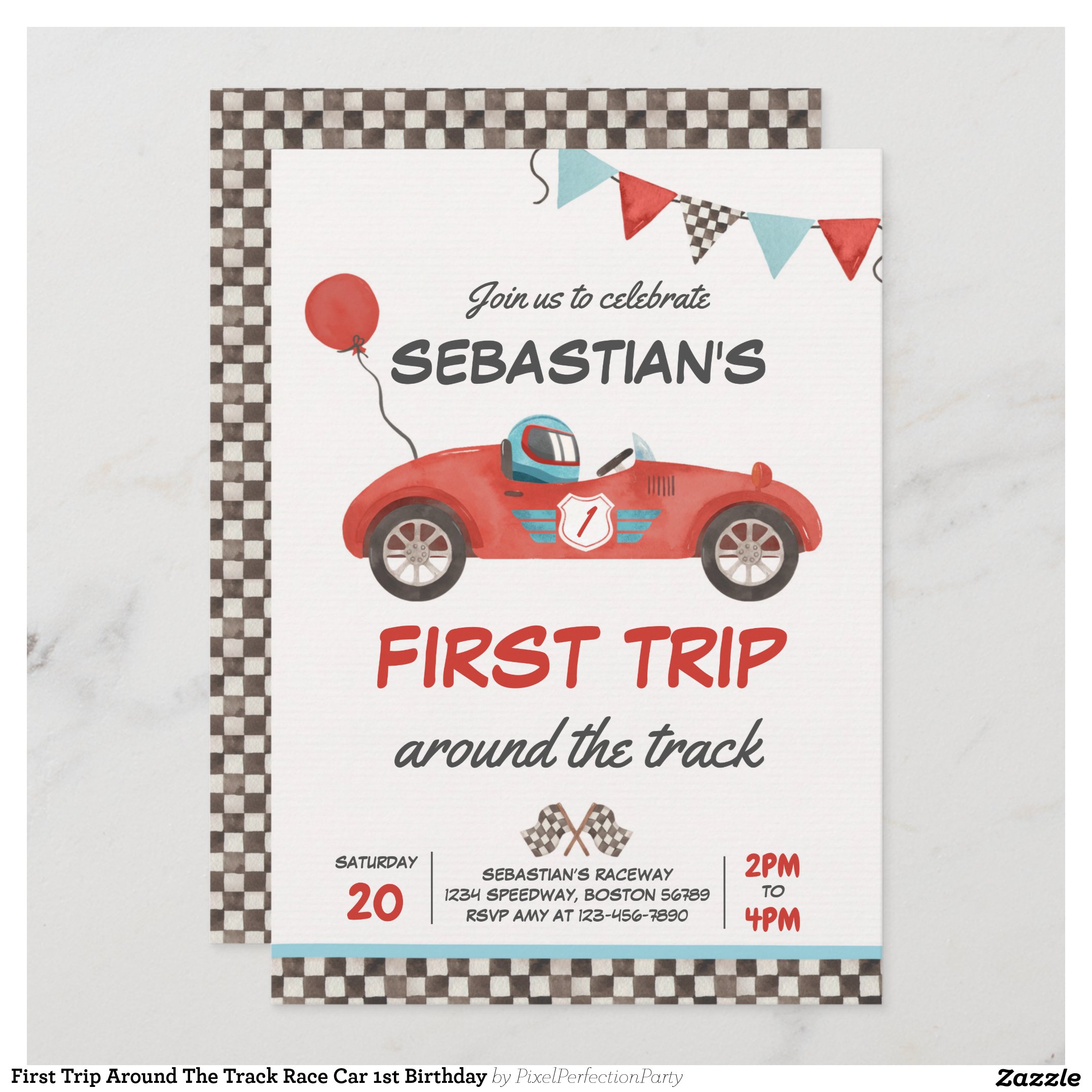 First Trip Around The Track Race Car 1st Birthday Invitation