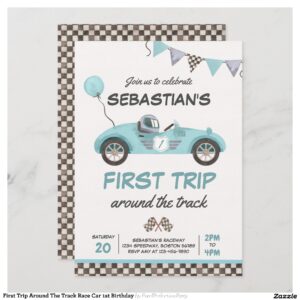 First Trip Around The Track Race Car 1st Birthday Invitation