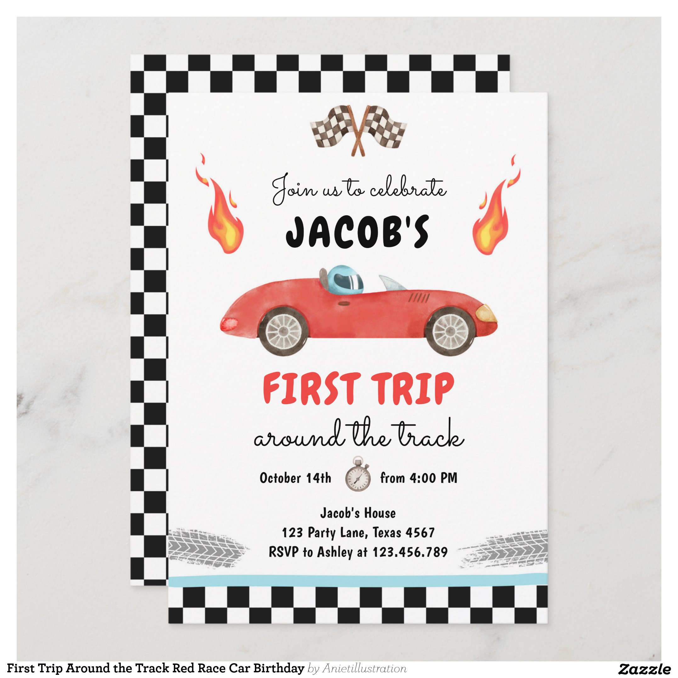 First Trip Around the Track Red Race Car Birthday Invitation