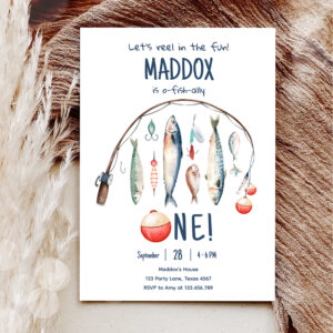 Fishing O-Fish-Ally The Big One Blue Boy Birthday  Invitation