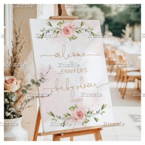 Floral blush gold baby shower welcome foam board