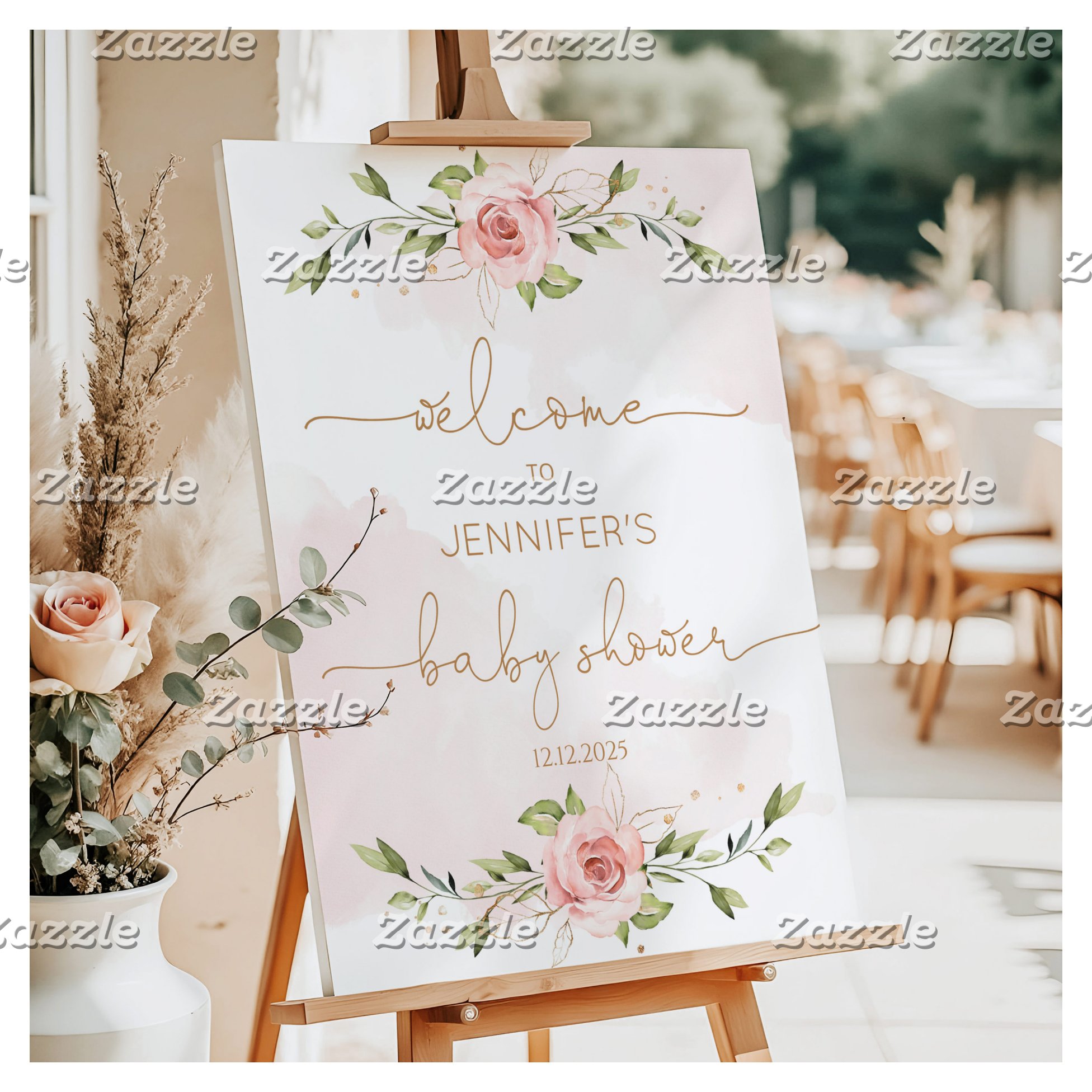 Floral blush gold baby shower welcome foam board