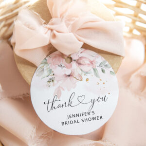 Floral blush roses bridal shower favor tag