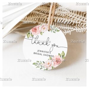 Floral blush roses bridal shower favor tag