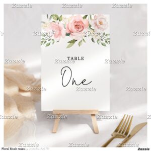 Floral blush roses table number