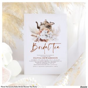 Floral Terracotta Boho Bridal Shower Tea Party Invitation