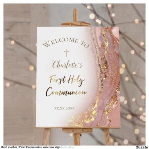 fluid marble   First Communion welcome sign
