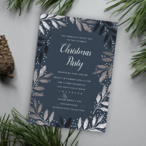 Foil Branch Frame Christmas Party Invitation