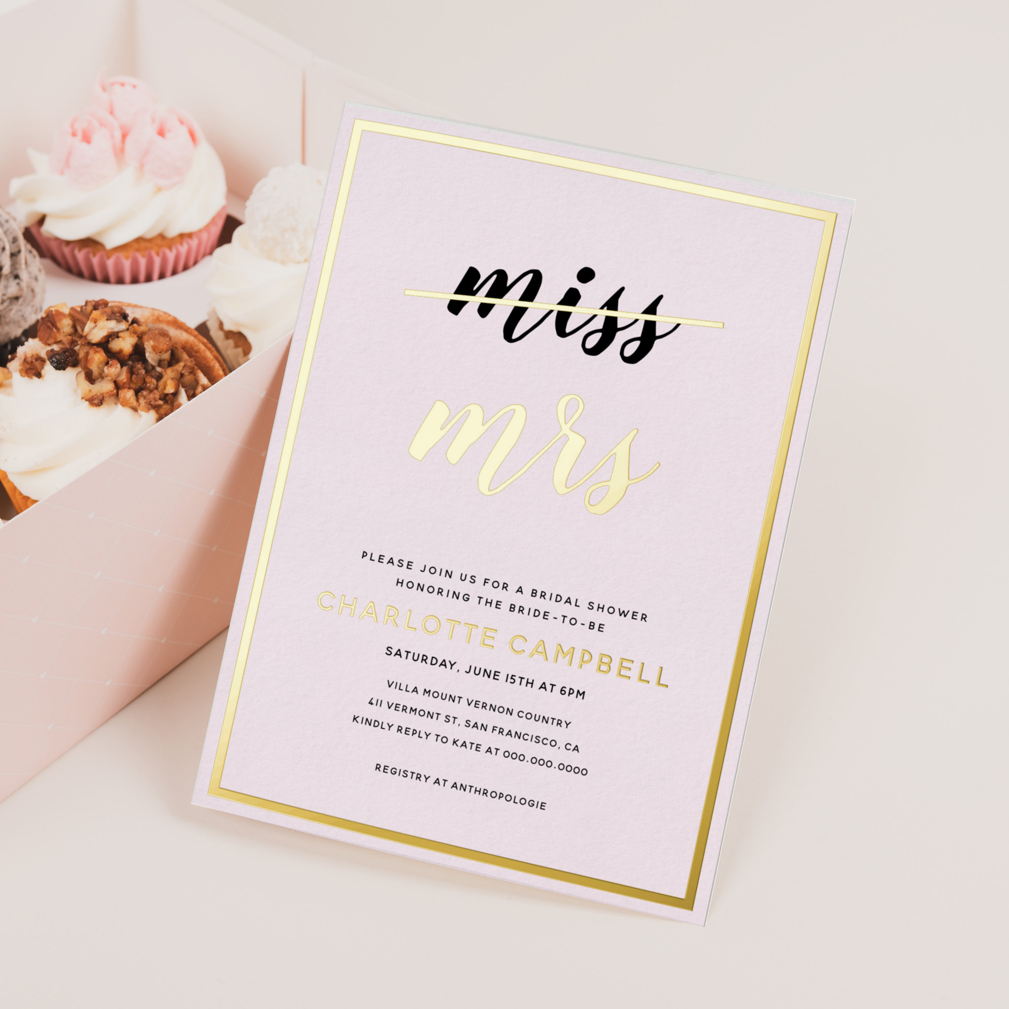 Foil Pressed Blush Pink Miss To Mrs Bridal Shower Foil Invitation