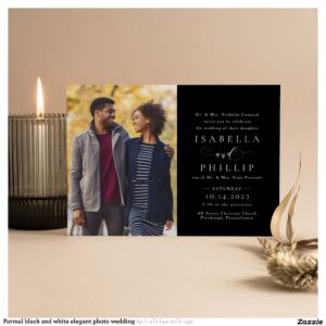 Formal black and white elegant photo wedding invitation