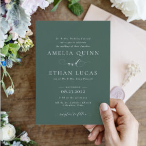 Formal elegant sage green wedding invitation