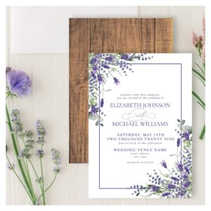 Formal Lavender Eucalyptus Wood Script Wedding Invitation