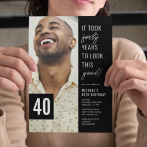 Forty Black & White 40th Birthday Party Photo  Invitation