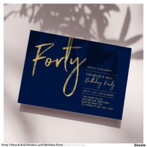 Forty   Navy & Gold Modern 40th Birthday Party Invitation
