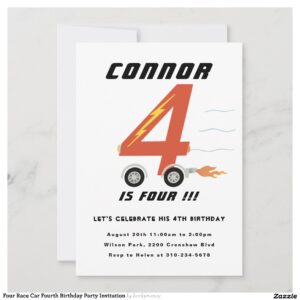 Four Race Car Fourth Birthday Party Invitation