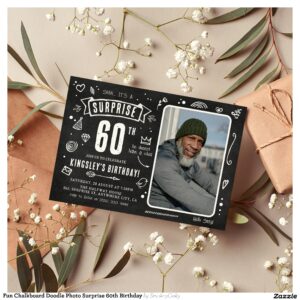 Fun Chalkboard Doodle Photo Surprise 60th Birthday Invitation