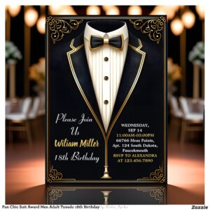 Fun Chic Suit Award Men Adult Tuxedo 18th Birthday Invitation