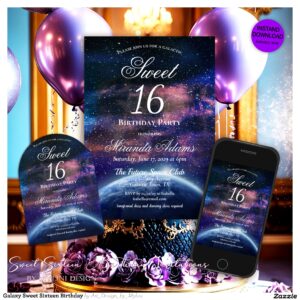 Galaxy Sweet Sixteen Birthday Invitation