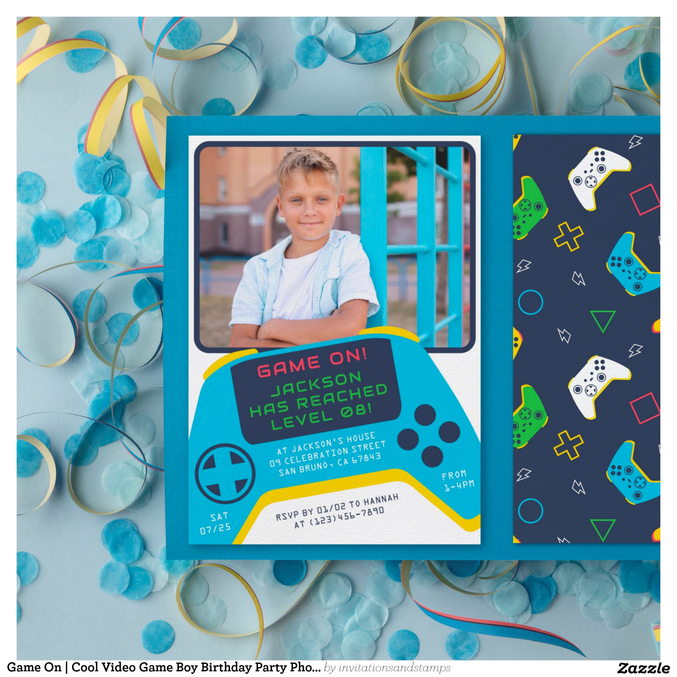 Game On   Cool Video Game Boy Birthday Party Photo Invitation