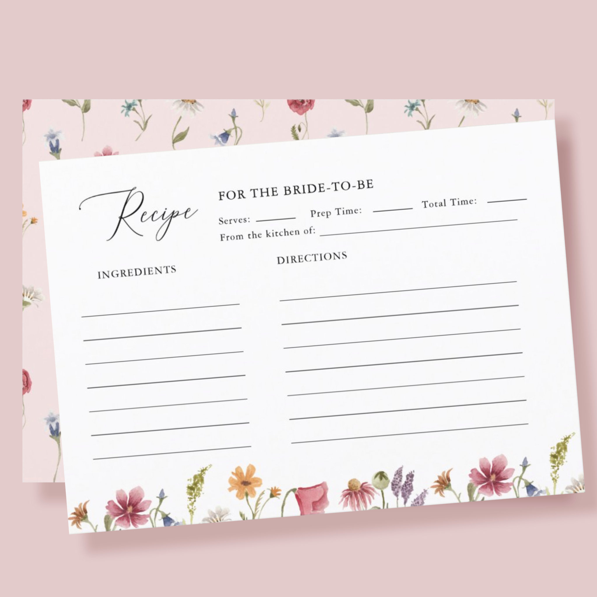 Garden Floral Wildflower Bridal Shower Recipe Enclosure Card