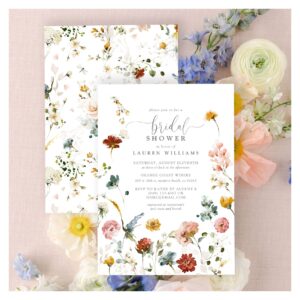 Garden Flowers Botanical Script Bridal Shower  Invitation