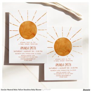 Gender Neutral Boho Yellow Sunshine Baby Shower  Invitation