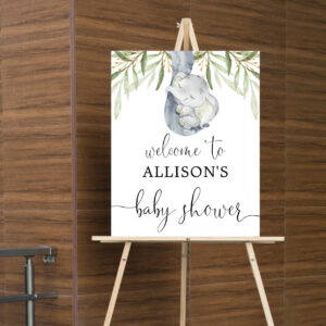 Gender neutral elephant baby shower welcome sign