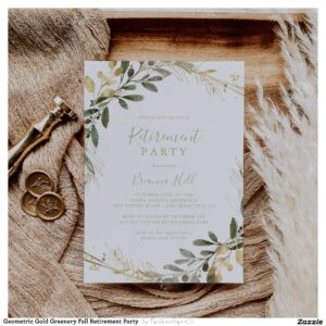 Geometric Gold Greenery Fall Retirement Party   Invitation