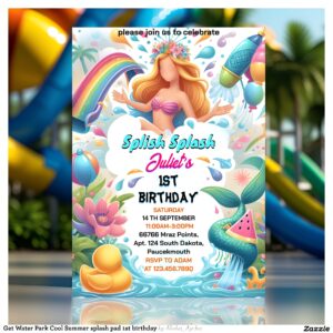 Get Water Park Cool Summer splash pad 1st birthday Invitation