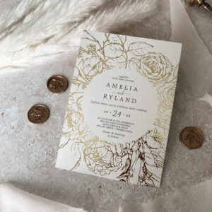 Gilded Floral Gold Foil Cream Casual Wedding Foil Invitation