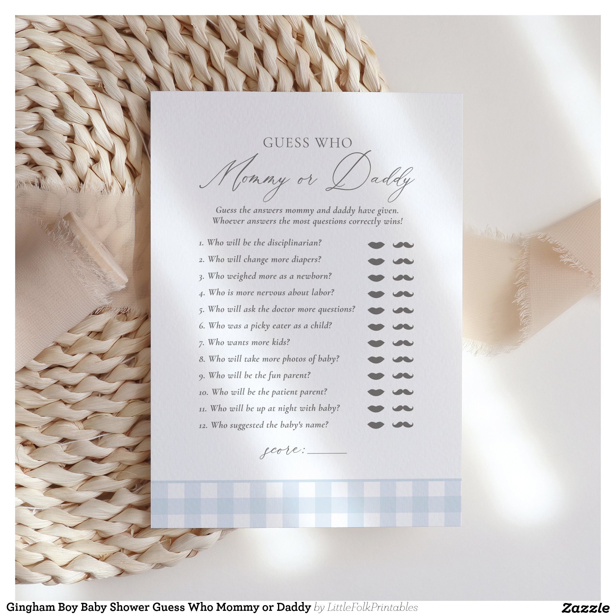 Gingham Boy Baby Shower Guess Who Mommy or Daddy Invitation