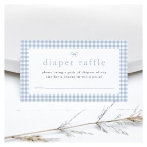 Gingham Dusty Blue Boys Baby Shower Diaper Raffle Enclosure Card