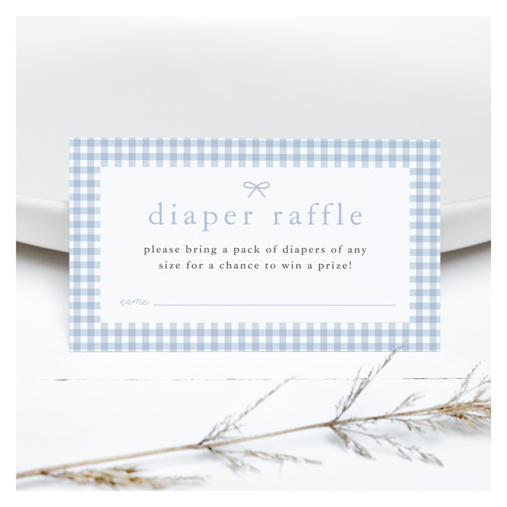 Gingham Dusty Blue Boys Baby Shower Diaper Raffle Enclosure Card