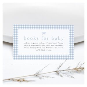 Gingham Dusty Blue Boys Books for Baby Shower Enclosure Card